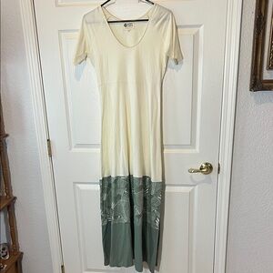 Happy Earth Organic Cotton Cream & Green Maxi Dress, Sz Small‎